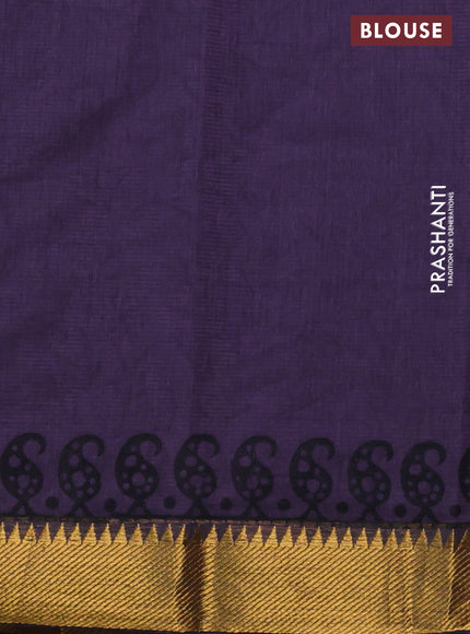 Mangalgiri cotton block printed saree wine shade with allover prints and zari woven border
