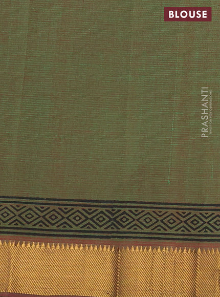 Mangalgiri cotton block printed saree dual shade of greenish red with allover butta prints and zari woven border