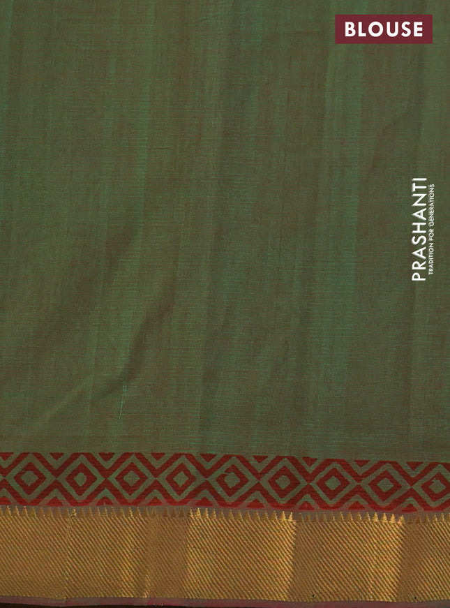 Mangalgiri cotton block printed saree dual shade of green with allover prints and zari woven border