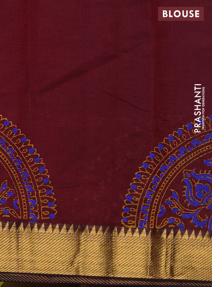 Mangalgiri cotton block printed saree maroon with butta prints and zari woven border