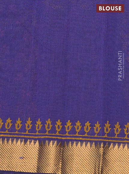 Mangalgiri cotton block printed saree violet shade with allover prints and zari woven border