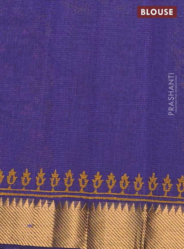 Mangalgiri cotton block printed saree violet shade with allover prints and zari woven border
