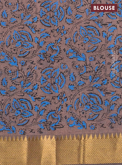 Mangalgiri cotton block printed saree pastel brown with butta prints and zari woven border