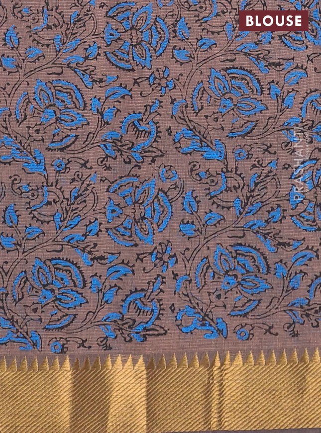 Mangalgiri cotton block printed saree pastel brown with butta prints and zari woven border