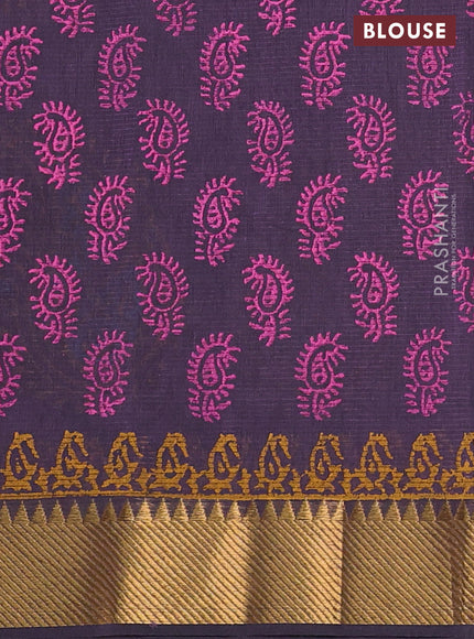 Mangalgiri cotton block printed saree wine shade with butta prints and zari woven border