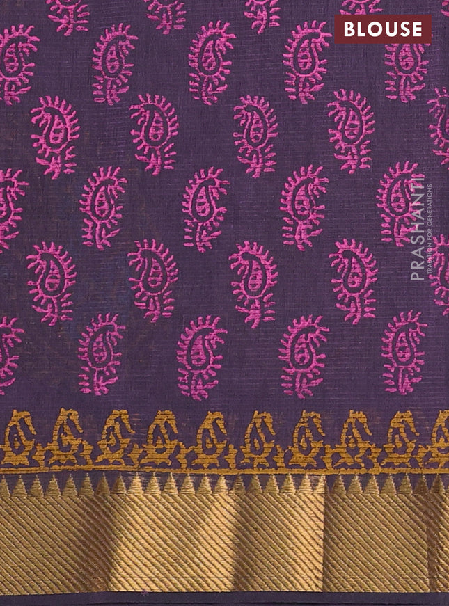 Mangalgiri cotton block printed saree wine shade with butta prints and zari woven border