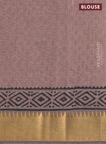 Mangalgiri cotton block printed saree pastel brown with allover butta prints and zari woven border