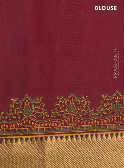 Mangalgiri cotton block printed saree maroon with butta prints and zari woven border