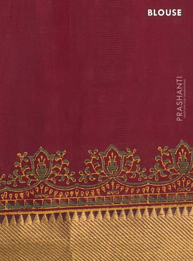 Mangalgiri cotton block printed saree maroon with butta prints and zari woven border