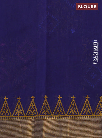 Mangalgiri cotton block printed saree dark blue with butta prints and zari woven border