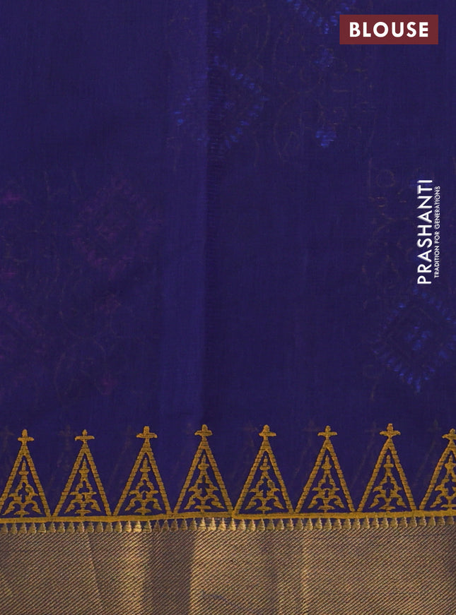 Mangalgiri cotton block printed saree dark blue with butta prints and zari woven border