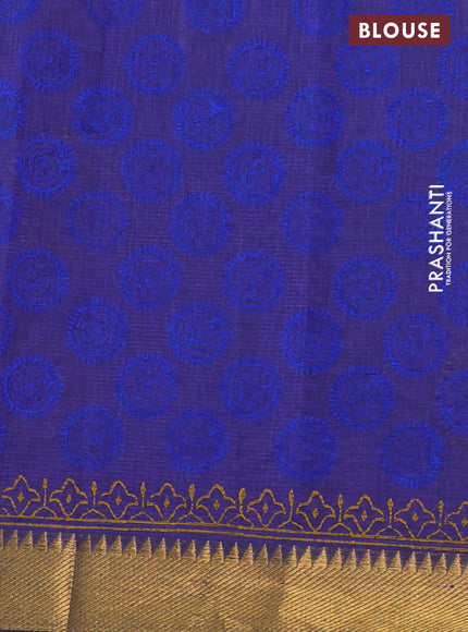 Mangalgiri cotton block printed saree violet with butta prints and zari woven border