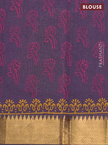 Mangalgiri cotton block printed saree pastel purple with paisley butta prints and zari woven border