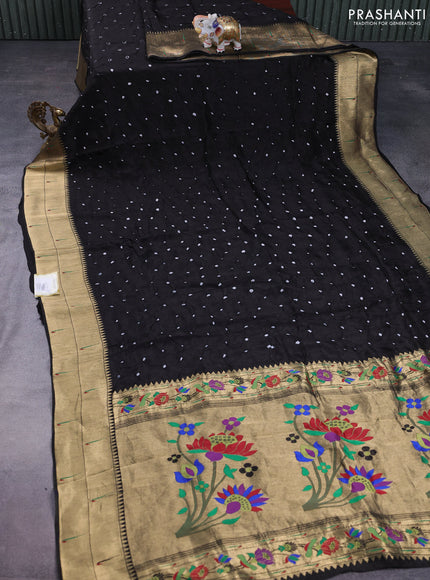 Dola silk bandhini saree black with allover bandhini prints and muniya butta border & Paithani pallu