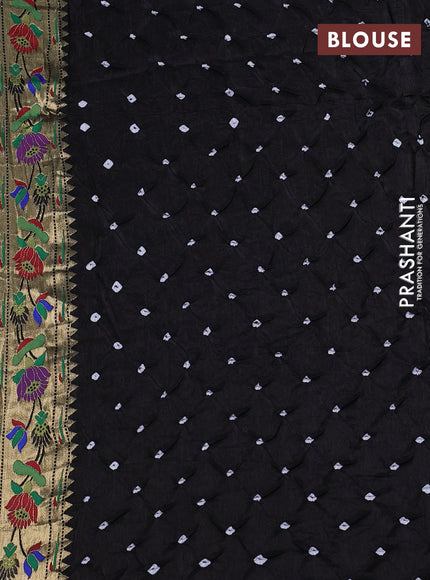 Dola silk bandhini saree black with allover bandhini prints and muniya butta border & Paithani pallu