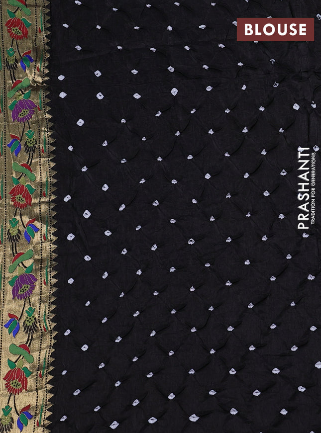 Dola silk bandhini saree black with allover bandhini prints and muniya butta border & Paithani pallu