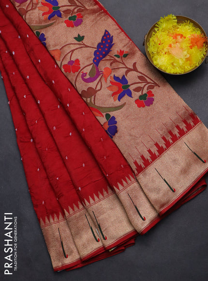 Dola silk bandhini saree red with allover bandhini prints and muniya butta border & Paithani pallu
