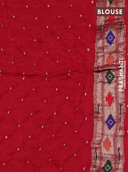 Dola silk bandhini saree red with allover bandhini prints and muniya butta border & Paithani pallu