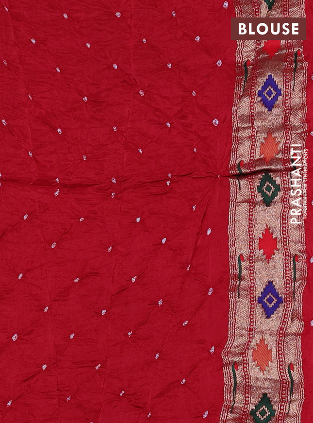 Dola silk bandhini saree red with allover bandhini prints and muniya butta border & Paithani pallu