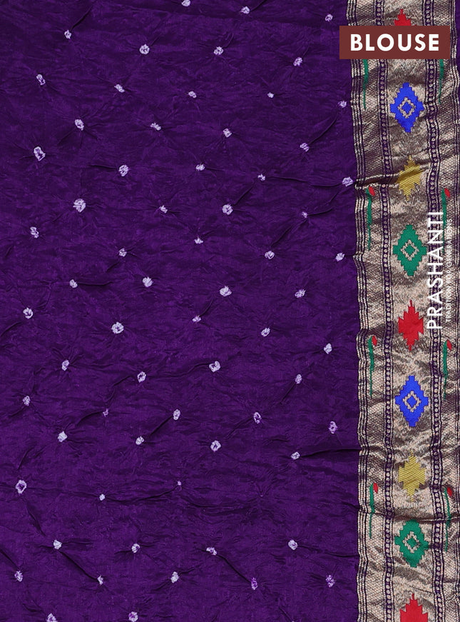 Dola silk bandhini saree violet with allover bandhini prints and muniya butta border & Paithani pallu