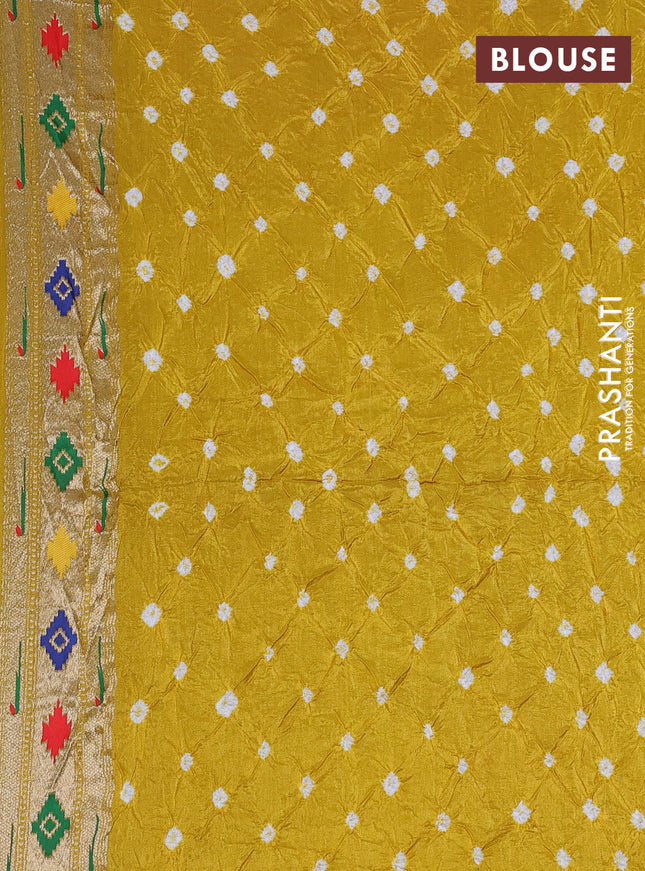 Dola silk bandhini saree lime yellow with allover bandhini prints and muniya butta border & Paithani pallu