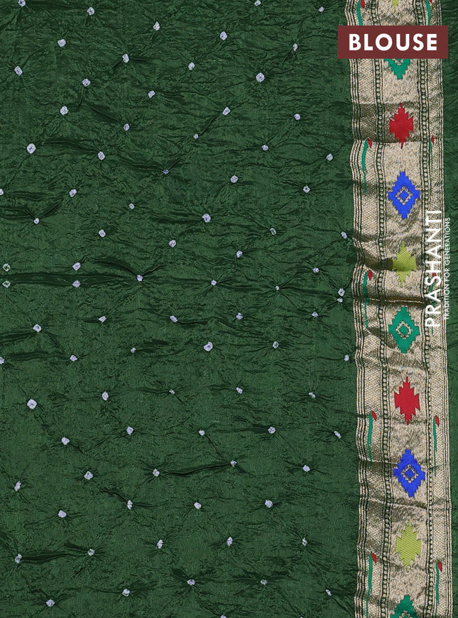 Dola silk bandhini saree green with allover bandhini prints and muniya butta border & Paithani pallu