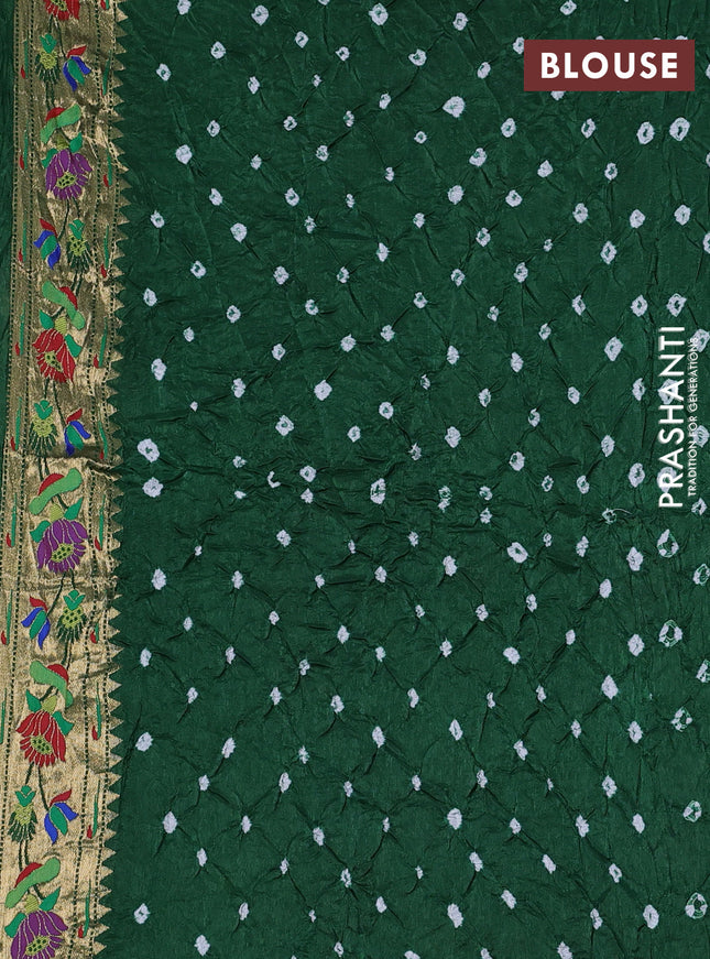 Dola silk bandhini saree green with allover bandhini prints and muniya butta border & Paithani pallu