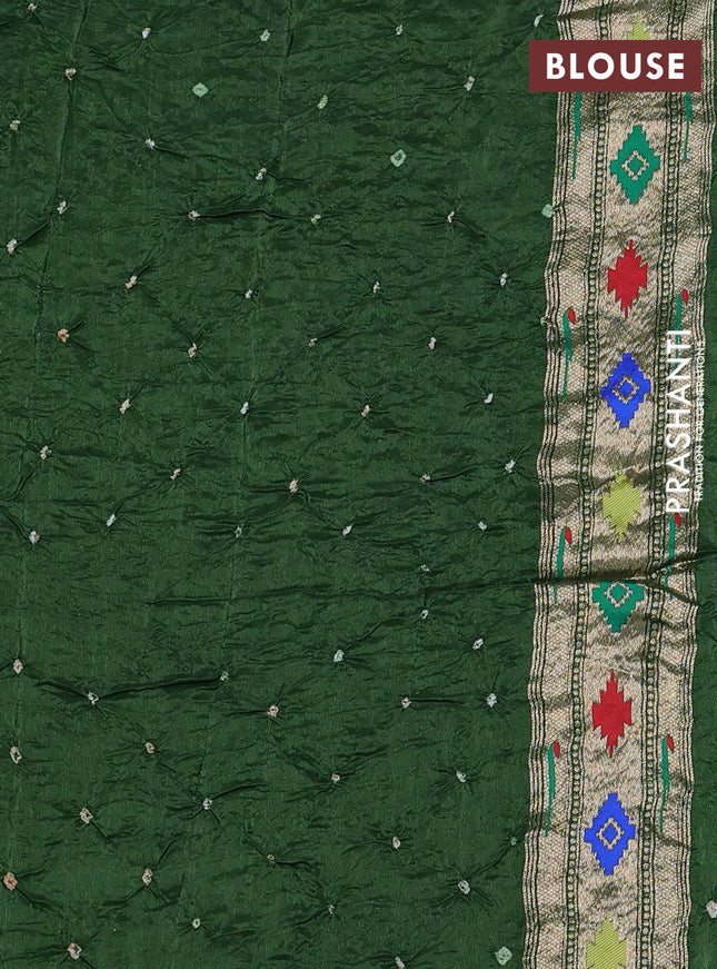Dola silk bandhini saree green with allover bandhini prints and muniya butta border & Paithani pallu