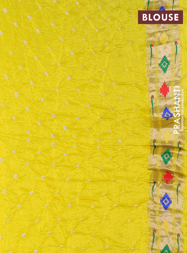 Dola silk bandhini saree yellow with allover bandhini prints and muniya butta border & Paithani pallu