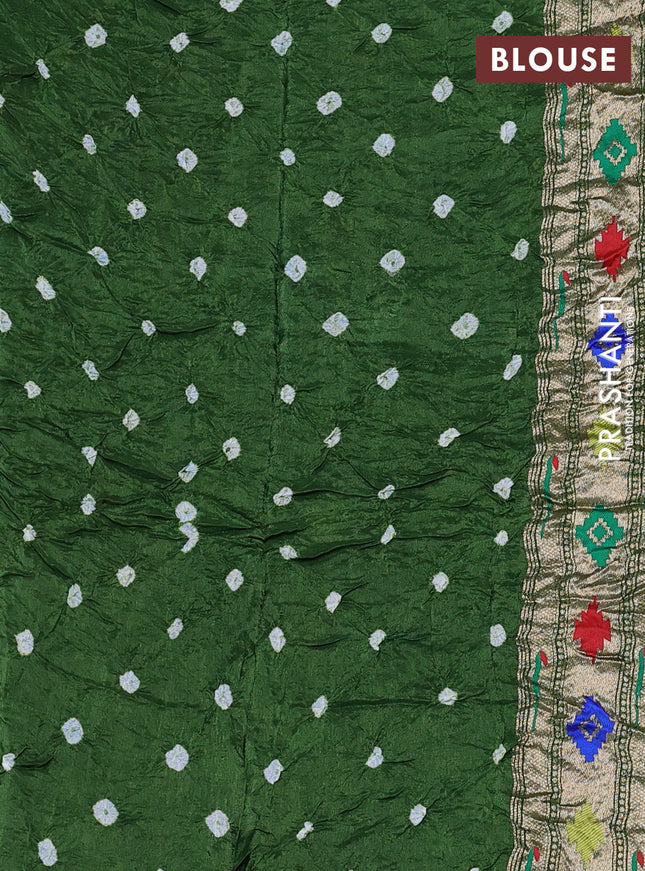 Dola silk bandhini saree green with allover bandhini prints and muniya butta border & Paithani pallu