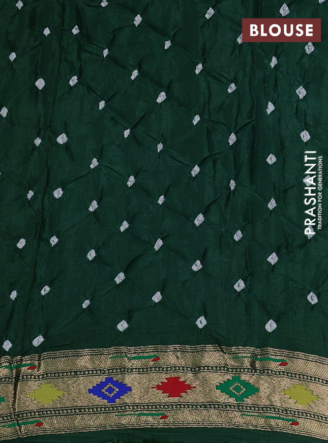 Dola silk bandhini saree green with allover bandhini prints and muniya butta border & Paithani pallu
