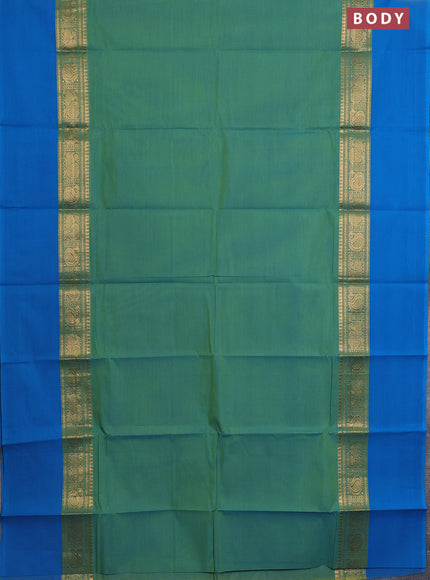 Chettinad cotton saree teal bluish green and cs blue with plain body and zari woven simple border