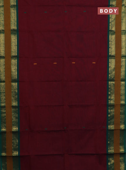 Chettinad cotton saree maroon and dark mustard with plain body and rettapet zari woven border