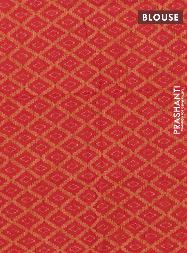 Chettinad cotton saree dual shade of green and red with plain body and zari woven border