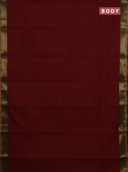 Chettinad cotton saree maroon and sap green with plain body and zari woven border
