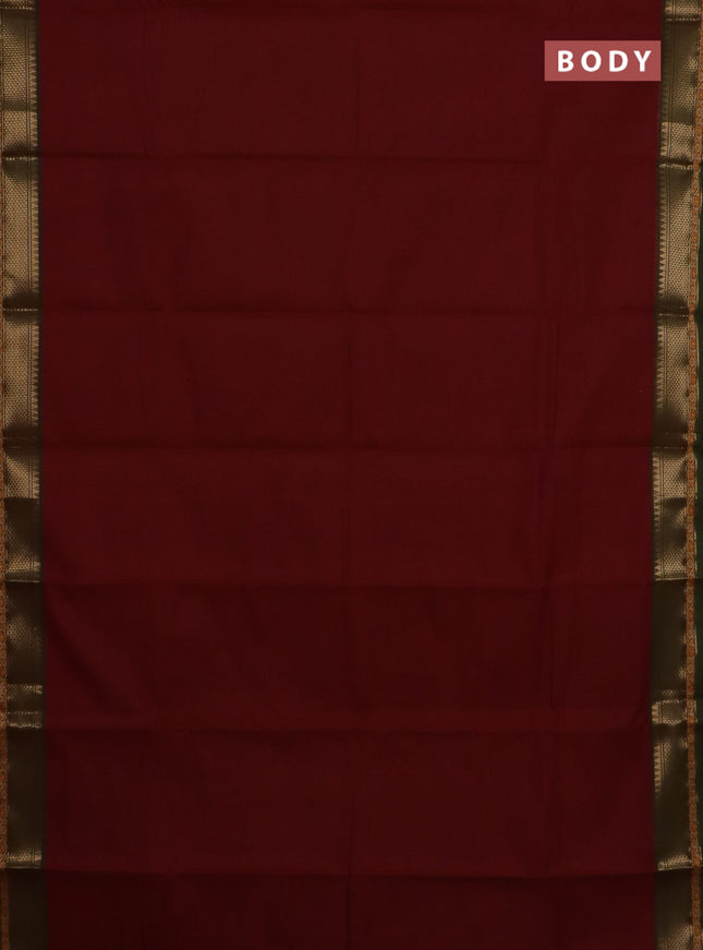 Chettinad cotton saree maroon and sap green with plain body and zari woven border