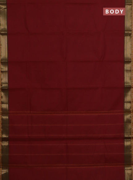 Chettinad cotton saree maroon and sap green with plain body and zari woven border