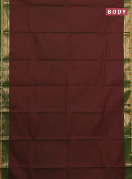 Chettinad cotton saree dual shade of maroon and green with plain body and zari woven border