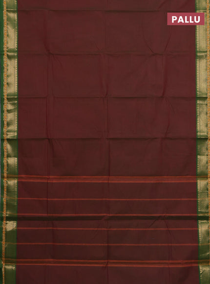 Chettinad cotton saree dual shade of maroon and green with plain body and zari woven border