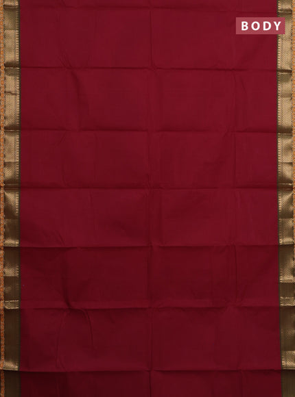 Chettinad cotton saree maroon and sap green with plain body and zari woven border