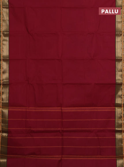 Chettinad cotton saree maroon and sap green with plain body and zari woven border