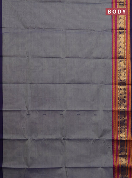 Chettinad cotton saree greyish blue and navy blue with thread woven buttas and long thread & zari woven border