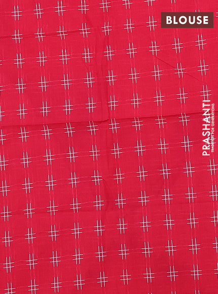 Chettinad cotton saree dual shade of mehendi green and red with allover checked pattern and rettapet zari woven border