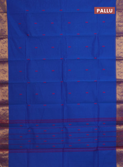 Chettinad cotton saree cs blue and purple with thread woven buttas and zari woven border