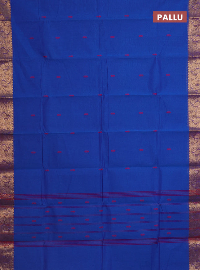Chettinad cotton saree cs blue and purple with thread woven buttas and zari woven border