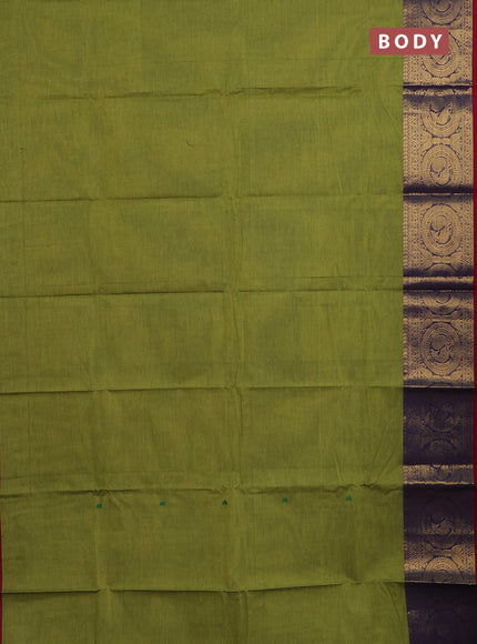 Chettinad cotton saree light green and maroon with thread woven buttas and long zari woven border