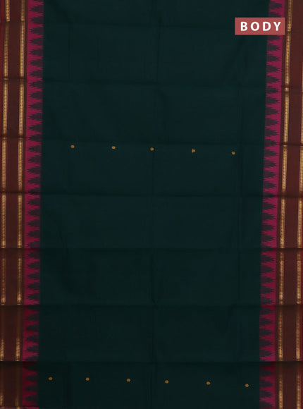 Chettinad cotton saree dark green and dual shade of maroon with thread woven buttas and temple design rettapet zari woven border