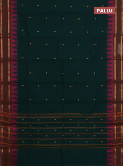 Chettinad cotton saree dark green and dual shade of maroon with thread woven buttas and temple design rettapet zari woven border