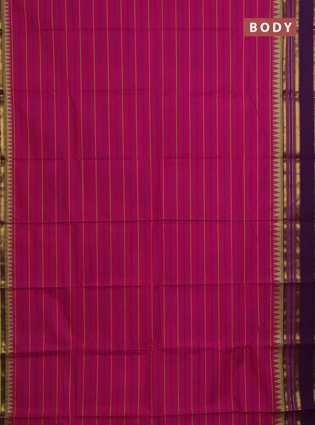 Chettinad cotton saree magenta pink and light green with allover thread weaves and rettapet zari woven border