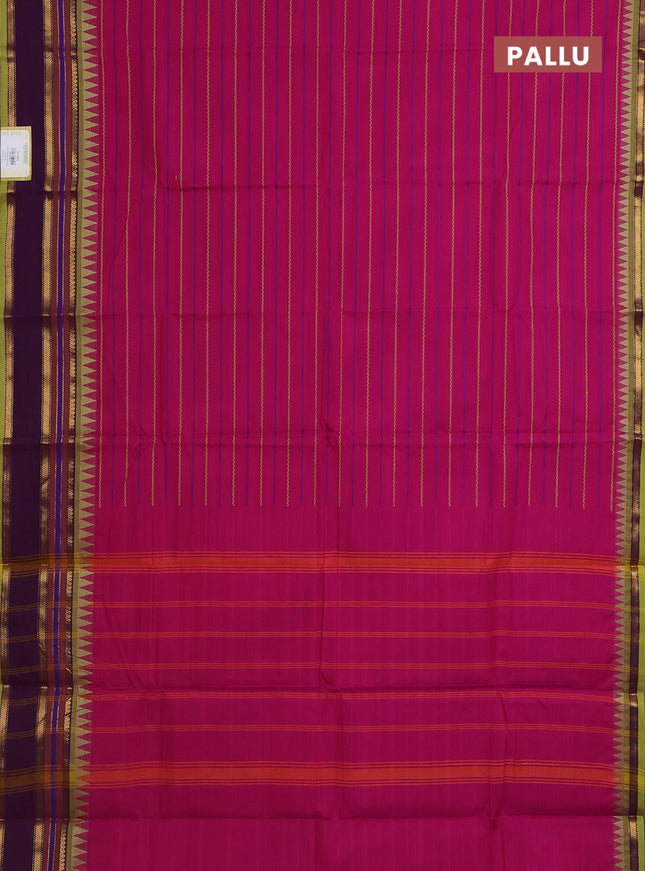 Chettinad cotton saree magenta pink and light green with allover thread weaves and rettapet zari woven border